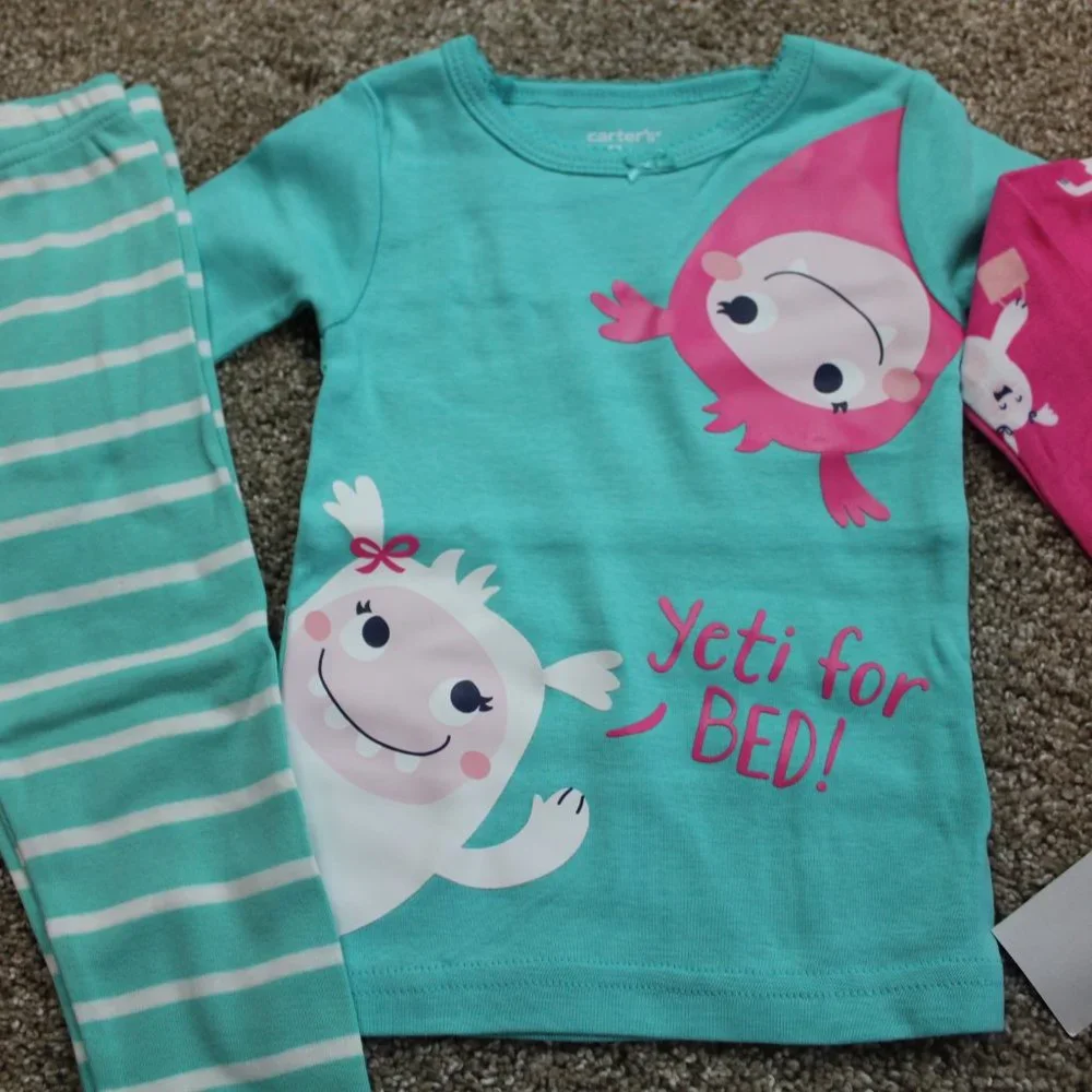 Carters Baby Girl Yeti 4-Piece Pants Pajamas Set 12M 18M 24M 12 18 24 months NWT - Picture 3 of 4